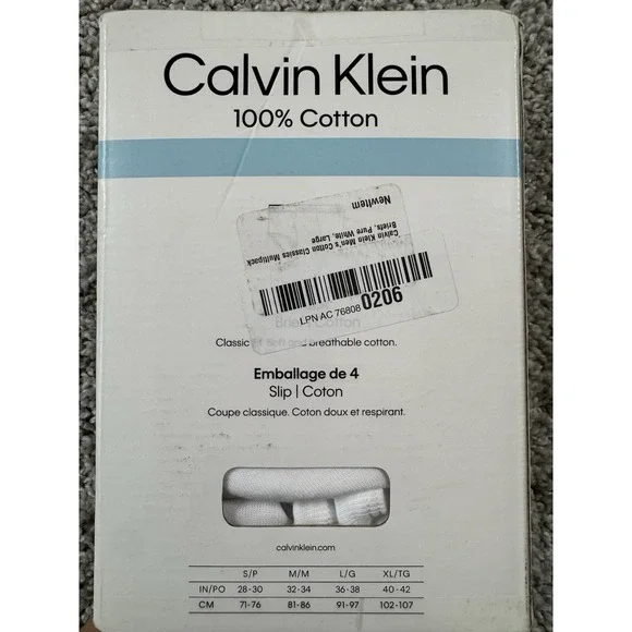 NEW Calvin Klein Mens Classic Fit Briefs Cotton White 4 Pack Large - Picture 2 of 2